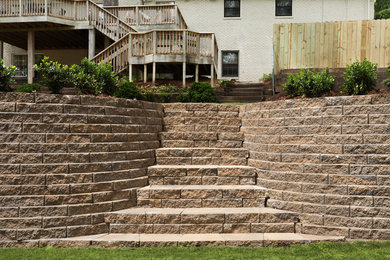 Design ideas for a large traditional backyard full sun garden in Birmingham with a retaining wall and mulch.