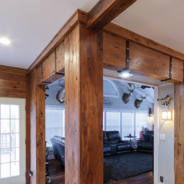 Rustic Hickory Custom Faux Beam with Steel Strapping