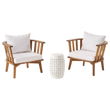 Hilary Outdoor Acacia Wood 2 Seater Club Chairs and Side Table Set