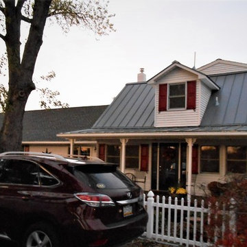 Pewter Grey Shingles and Drexel Preweathered Standing Seam Metal on Home in PA