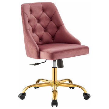 Distinct Tufted Swivel Performance Velvet Office Chair, Gold Dusty Rose