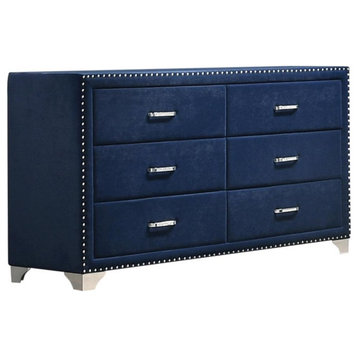 Coaster Melody 6-drawer Velvet Upholstered Dresser Pacific Blue