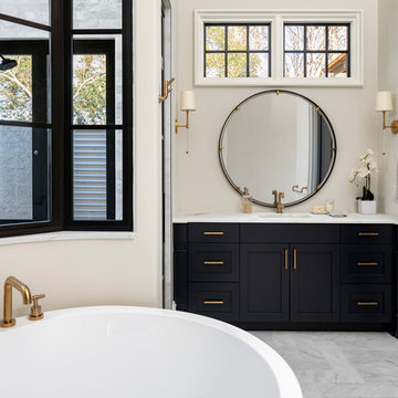 Dark Gray Vanity with Brass Handles