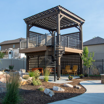 Entertainment Size | 2 Story Pergola Deck with Spiral Staircase