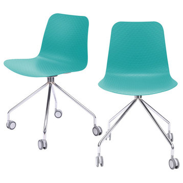 Hebe Series Office Chairs Molded Seat With Chrome Wheel Leg, Set of 2, Turquoise