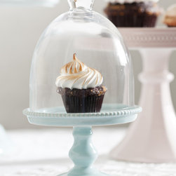 Small Blue Porcelain Cupcake Stand with Glass Dome - Serving Dishes And Platters