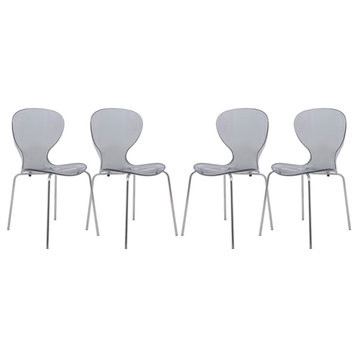 LeisureMod Oyster Dining Side Chair With Strong Metal Legs in Black Set of 4