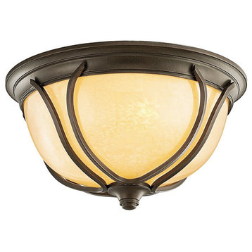 Kichler Olde Bronze and Feathered Cream Glass Exterior Flush Mount Light