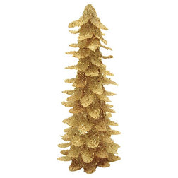 Contemporary Holiday Accents And Figurines Set of 2 Glittered & Iced Gold Christmas Table Top Trees 17"H