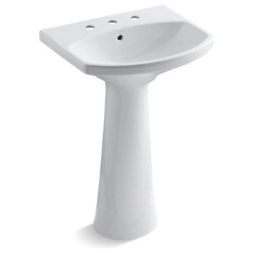 Kohler Cimarron Pedestal Bathroom Sink with 8" Widespread Faucet Holes, White