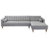 Armen Living Somerset Tufted Modern Velvet Right Sectional Sofa in Gray