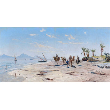 Tile Mural Landscape africa palm camel sea Backsplash 8" Ceramic Glossy