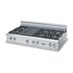 Viking 48" Pro-style Gas Rangetop, Stainless Steel Natural Gas | VGRT5486QSS - Cooktops