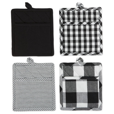 Asst Black/White Potholder, Set Of 4