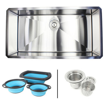36" Undermount Stainless Steel Kitchen Sink With Silicone Colanders