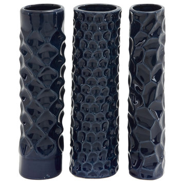 Contemporary Dark Blue Ceramic Vase Set 93661