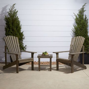 Vifah Small Space Patio - Wood 3-Piece Adirondack Chair Conversation Set in Grey