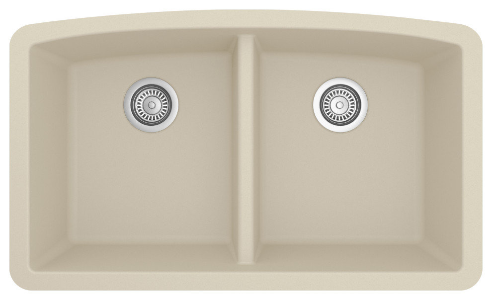 Karran Undermount Quartz 32" 50/50 Double Bowl Kitchen Sink, Bisque