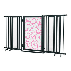 Fusion Gates - Fusion Gate with Songbirds in Pink Design, Black, 65"-71.4" - Dog Gates