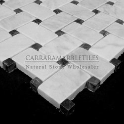 White Carrara Marble Italian Bianco Carrera Basketweave Mosaic Tile with Nero Ma - Products