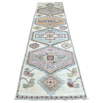 Hand Knotted Gray Anatolian Village Inspired Wool Wide Runner Rug, 3'0" x 12'0"