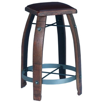 Barrel Stave Stool With Chocolate Leather Top, Caramel, 28"