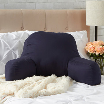Master Bedroom With Deep Blue Bed Rest Pillow