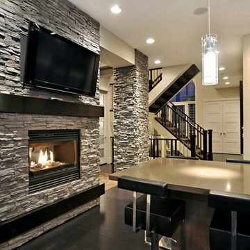 Sleek kitchen with stone accents