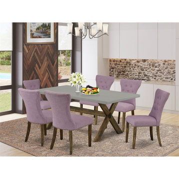 East West Furniture X-Style 7-piece Traditional Wood Dining Set in Dahlia Purple
