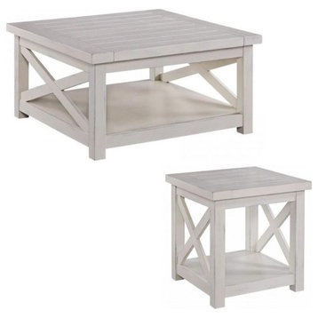 Homestyles Wood Coffee and End Table Set in White Finish - 2 Items