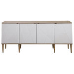 Uttermost - Uttermost Tightrope 4-Door Modern Sideboard Cabinet - Crisp And Modern, This Stylish 4 Door Cabinet Is The Perfect Sideboard, Media Unit, Or Console Cabinet. The Elm Veneer Exterior Creates A Light And Airy Feel With A Natural Oak Cerused Finish. Accented By Geometrically Textured Doors Atop Sleek Tapered Legs, Adding A Subtle Mid-century Feel. Each Soft Close Door Has An Aged Steel Tab And Opens To A Compartment With One Adjustable Shelf Complete With Wire Management.