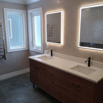 Walnut Vanity With Quartz Countertop