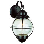 Trans Globe Lighting - Catalina 1-Light Wall Lantern, Black With Clear Seeded - The Catalina Collection combines nautical design themes with functionality. The Catalina 15" Wall Lantern offers both accent lighting and supplemental area lighting as it stands out and showcases the outdoor decor.    A round clear Seeded glass shade embodies classic styling of nautical lighting.  The ring-hook  round wall plate  and metal piping are all details accenting this quality outdoor wall lantern.