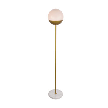 Eclipse 1-Light Floor Lamp, Brass With Frosted White Glass