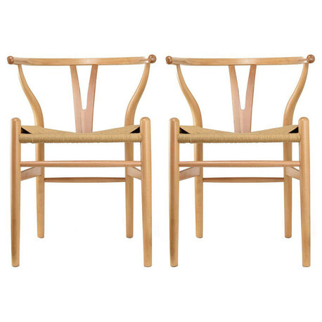 Modern Dining Chairs Solid Wood Armchairs Handmade Assembled Chair Set of 2, Natural, Armchair