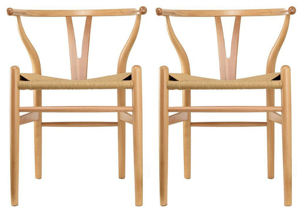 Modern Dining Chairs Solid Wood Armchairs Handmade Assembled Chair Set of 2, Natural, Armchair