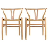 Modern Dining Chairs Solid Wood Armchairs Handmade Assembled Chair Set of 2, Natural, Armchair