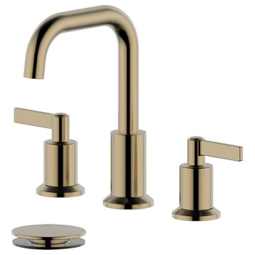 Kadoma Double Handle Gold Widespread Faucet, Drain Assembly With Overflow