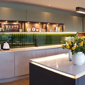 Stone Art with the tall units in Concrete Grey, Sage and Havana Oak