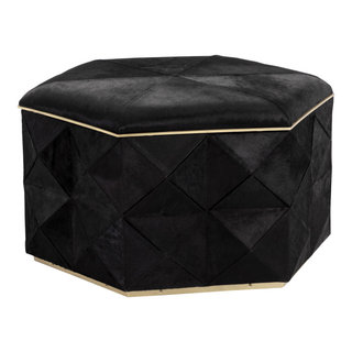 Ashanti Storage Ottoman Large Gold Black Contemporary