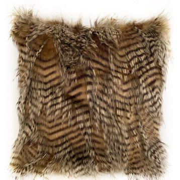 Plutus Brown and Gray Porcupine Animal Faux Fur Luxury Throw Pillow, 22"x22"