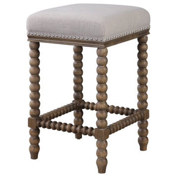 Uttermost Pryce Coastal Wood and Fabric Counter Stool in Light Walnut