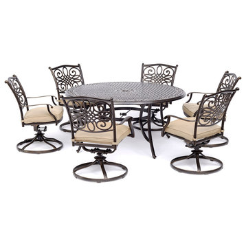 Traditions 7-Piece Dining Set With 60" Round Cast-top Table, Tan