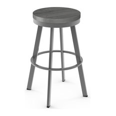 Amisco - Warner Swivel Stool, Distressed Seat, Glossy Gray, Light Gray, Counter Height - Bar Stools and Counter Stools