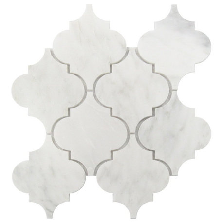 Statuary White Waterjet Arabesque Interlocking Polished, 12"x12", Set of 10