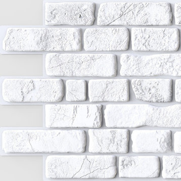 White Bricks 3D Wall Panels, Set of 5, Covers 25.5 Sq Ft
