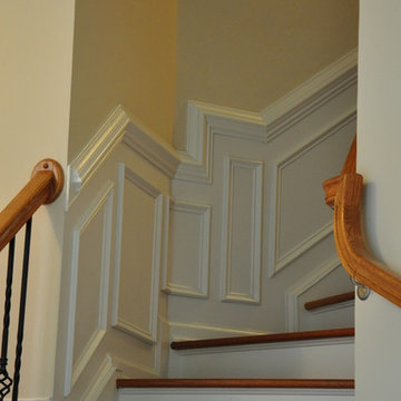 Shadow box wainscoting on a stairs