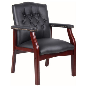 Boss Office Traditional Faux Leather Tufted Guest Chair in Black