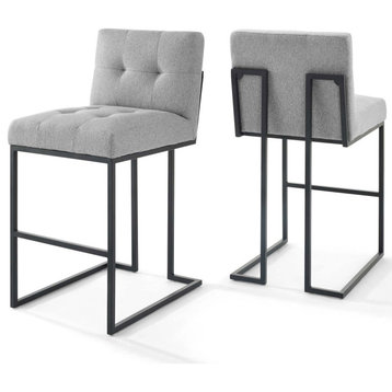 Privy Black Stainless Steel Upholstered Fabric Bar Stool Set of 2 by Modway