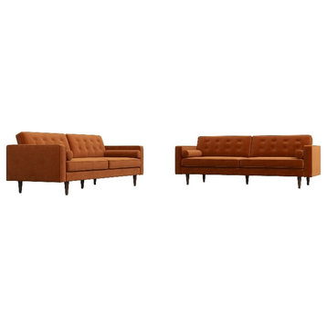 Kase Modern Furniture Style Living Room Orange Velvet 2-Piece Sofa Set